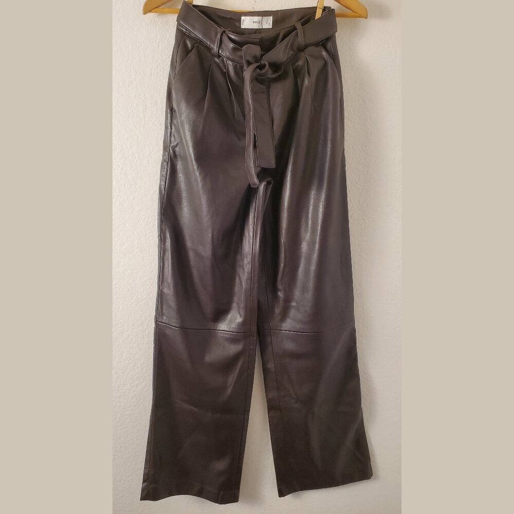 NWT Mango Dark Brown Vegan Leather Trousers